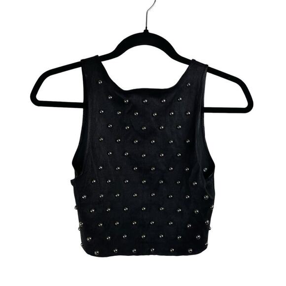 SPRWMN Leather Stretch Studded Sleeveless Cropped Tank Top Black Size S - Picture 5 of 5